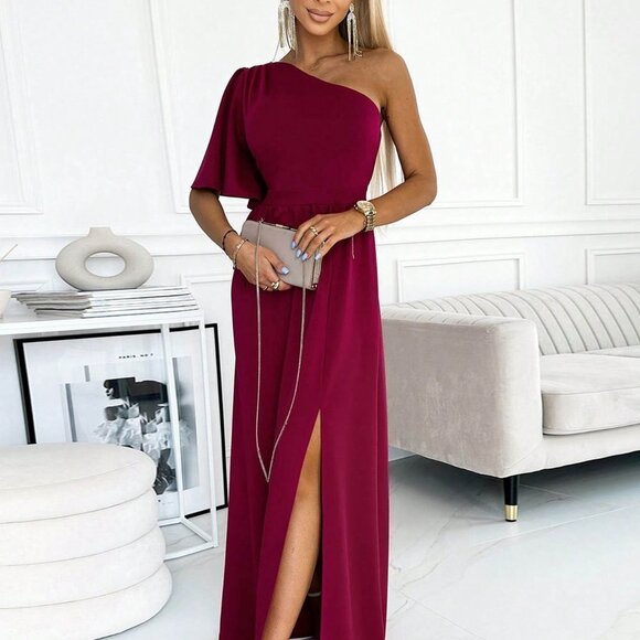 Contemporary One Shoulder Split Thigh Dress - Picture 5 of 5